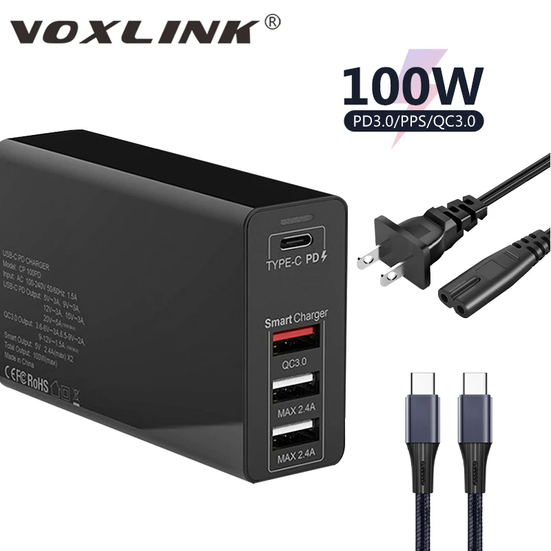 Быстрое зарядное устройство VOXLINK 100 Вт USB Type C PD 100 Вт 65 Вт 45 Вт 20 Вт 18 Вт, адаптер для зарядки смартфона IPhone MacBook, внешний аккумулятор для ЕС/Великобритании/США - зарядка