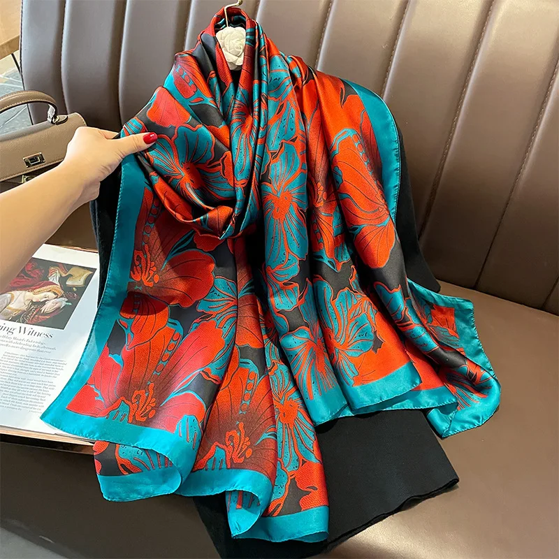 

180*90cm Luxury Brand Women Summer Silk Scarves Shawl Lady Wrap Soft Female Europe Designer Beach Bandanna foulard muffler pareo