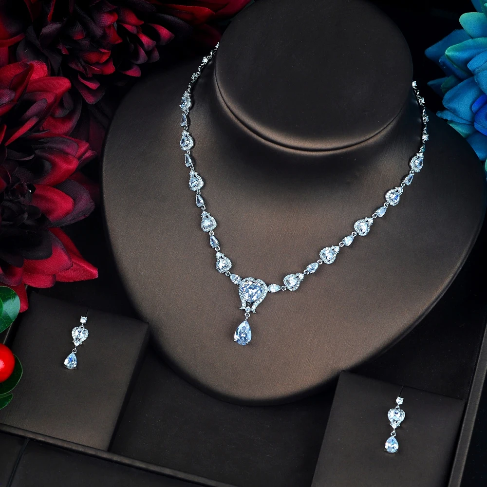 

Fashion Romantic Heart Shape Jewelry Sets Women Bridal Jewelry AAA Cubic Zirconia pendientes mujer Engagement Set N-657