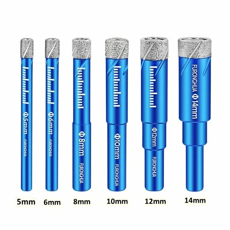 

5 шт., прочные сверла с алмазным покрытием для сухого сверления стекла, мрамора, гранита, кварца, фарфора, керамики, 5/6/8/10/12/14 мм