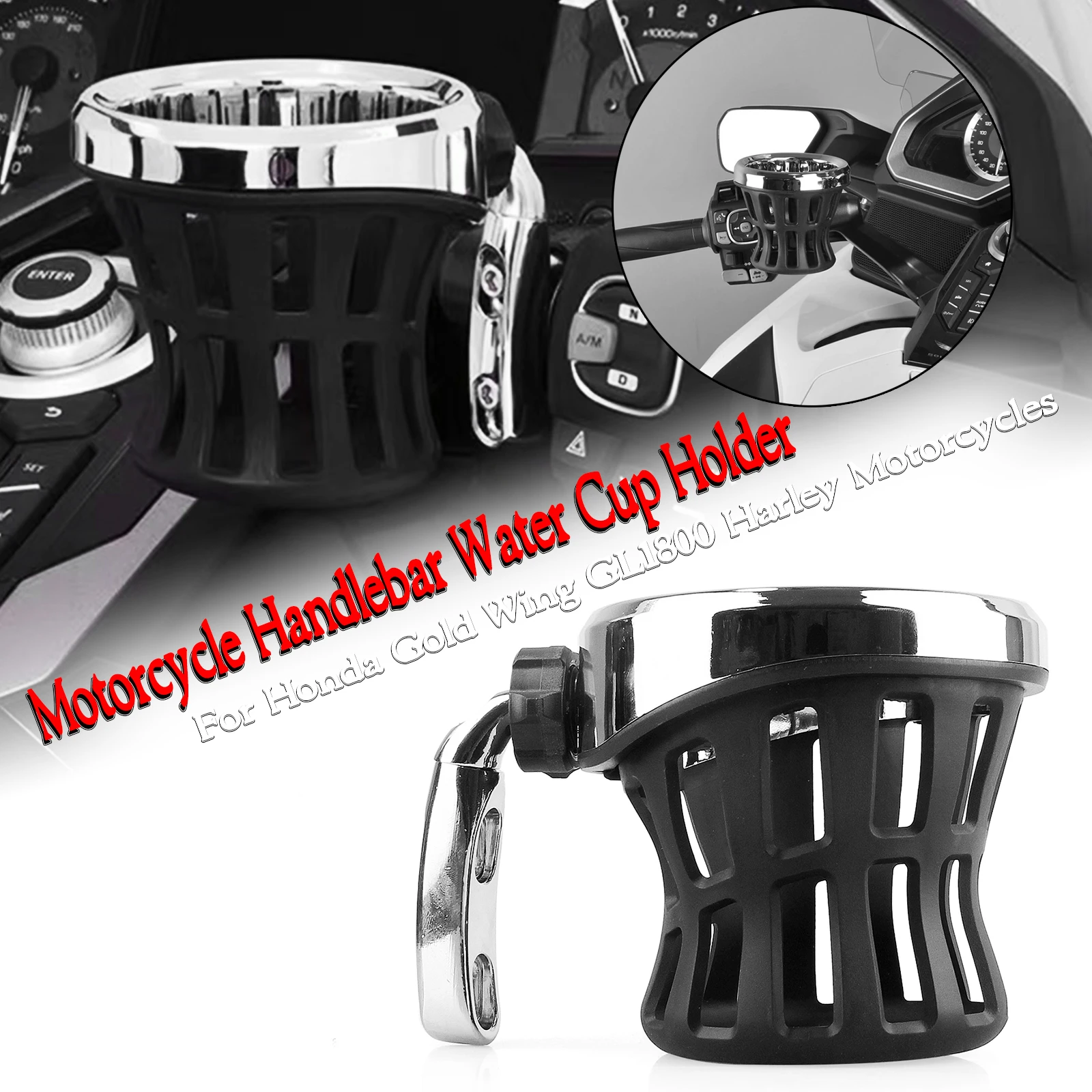 

For Honda Gold Wing GL1800 Goldwing GL 1800 Harley Motorcycle Handlebar Bottle Cup Drink Holder Basket W/ Mesh Brake Perch Mount