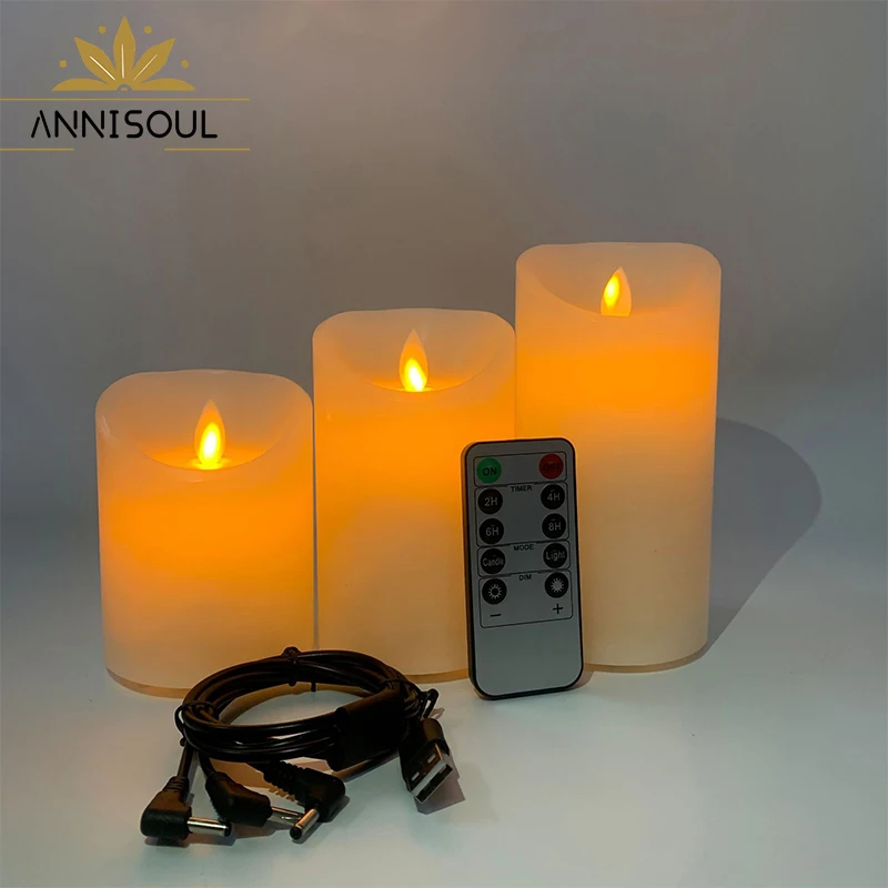 ANNISOUL 1/3 Piece LED Candle Light Rechargeable Analog Flame Remote Control Paraffin For Home Decoration Wedding Birthday Party