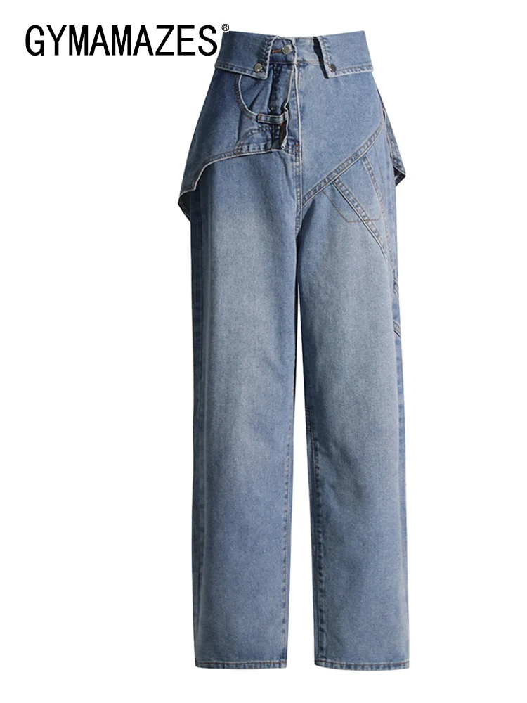

Джинсы GYMAMAZES женские с завышенной талией, свободные дизайнерские брюки из денима в стиле пэчворк, на пуговицах, модная одежда, 2023