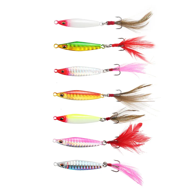 

Lua Baits Minnow Iron Plate Glitter Baits with Feather Three Hooks Perch Turnip Mouth Mandarin Fish Kill Fishing Tackle