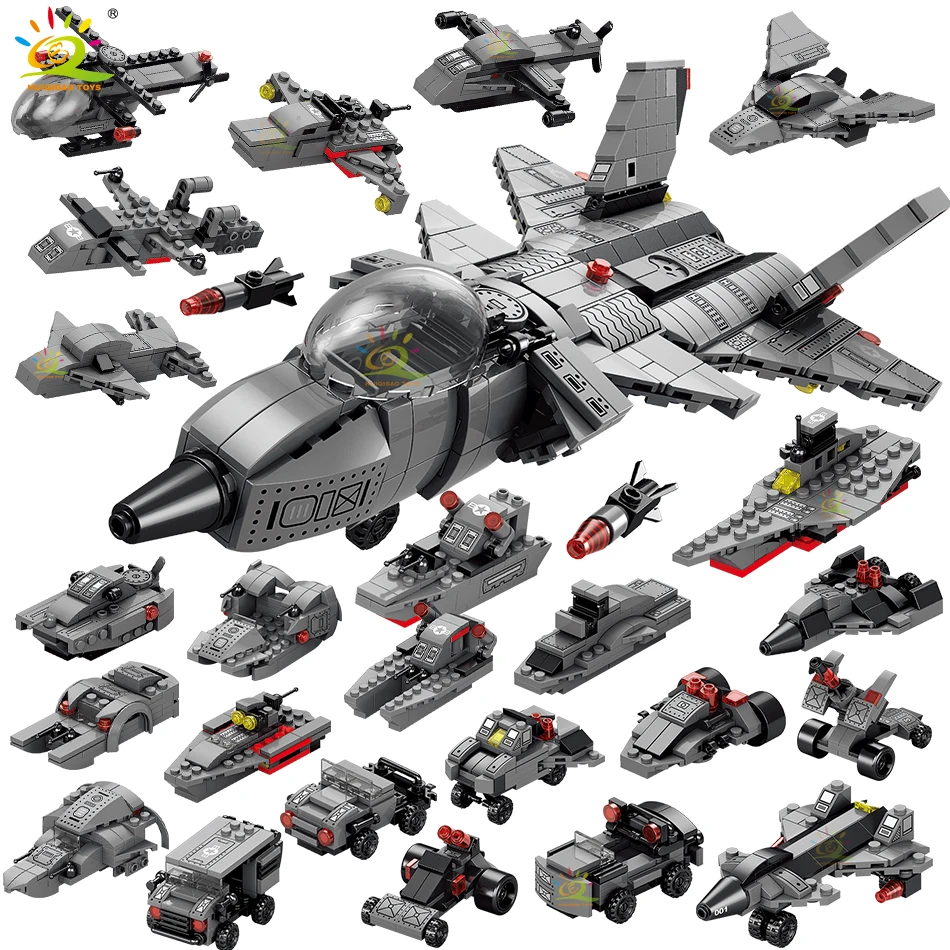 Huiqibao 8-в-1 J-20 Fighter Jet Модель Строительные блоки Набор 510 шт. DIY WW2 City Landmarks Маленькие