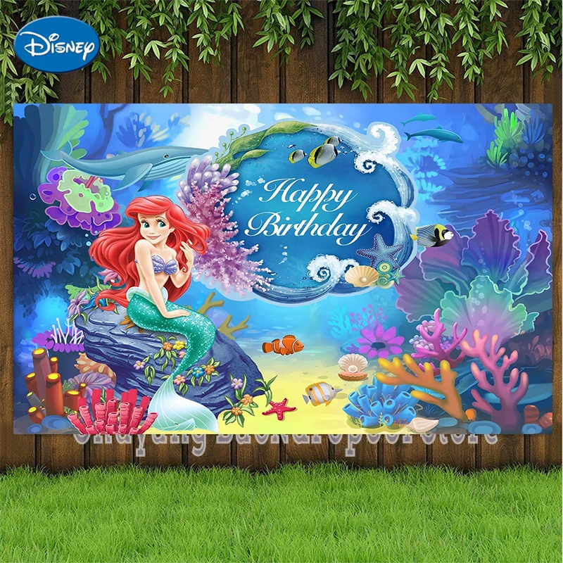Fondo de Princesas de Disney Ariel para fotografía de niñas, bajo el mar de La Sirenita telón de fondo, decoración para fiesta de cumpleaños