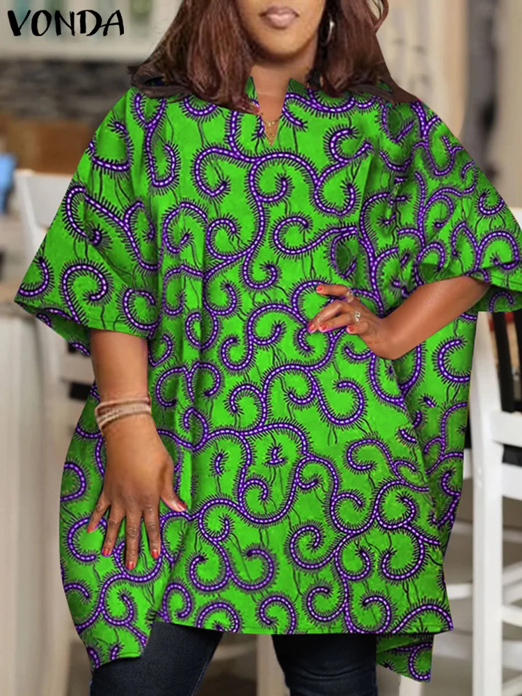 Плюс размер 5XL VONDA женская элегантная блузка 2024 рубашки с коротким рукавом и