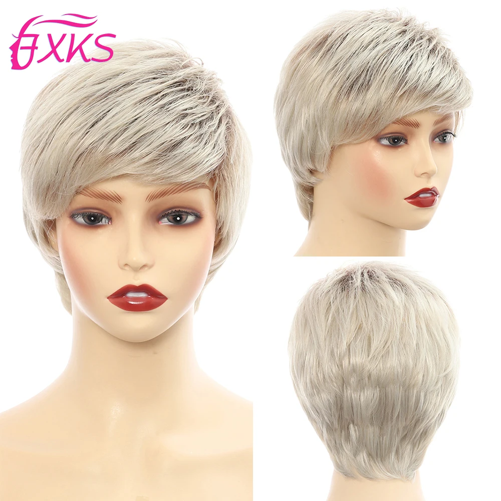 Блонд волнистые синтетические волосы парики серые серебристые короткие с