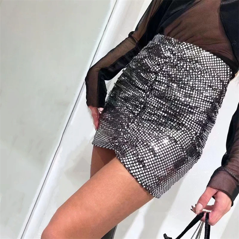 

High-quality new 2023ss Women's sexy sequin half skirt y2k blend High waist nightclub fashion Pleated Mini A-line bag hip skirt
