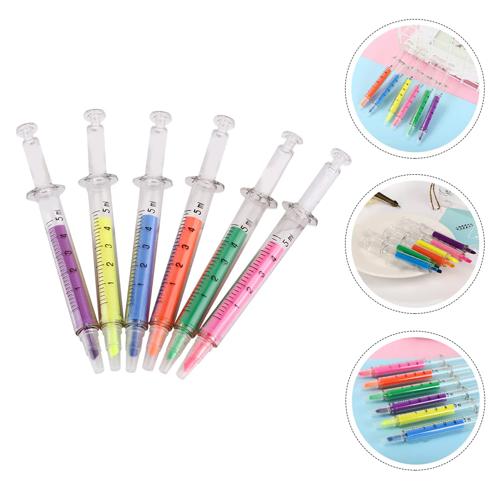 

24 Pcs Syringe Highlighter Nurse Accessory Liquid Cute Adorable Markers Pens Plastic Supply Colored Highlighters