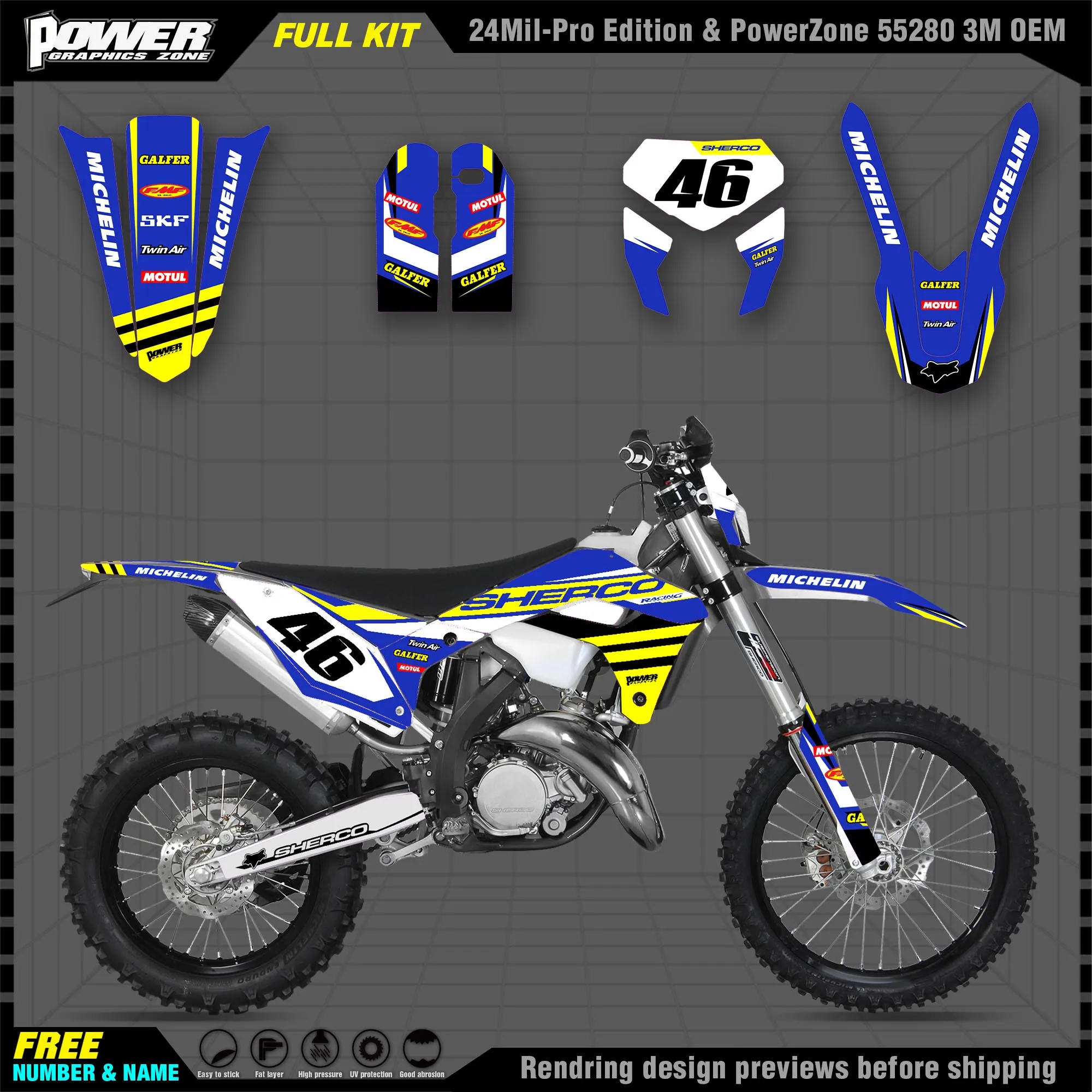 PowerZone Custom Team Graphics Decals 3M Stickers Kit For SHERCO Sticker 2017 2018 2019 2020 SE SEF 005