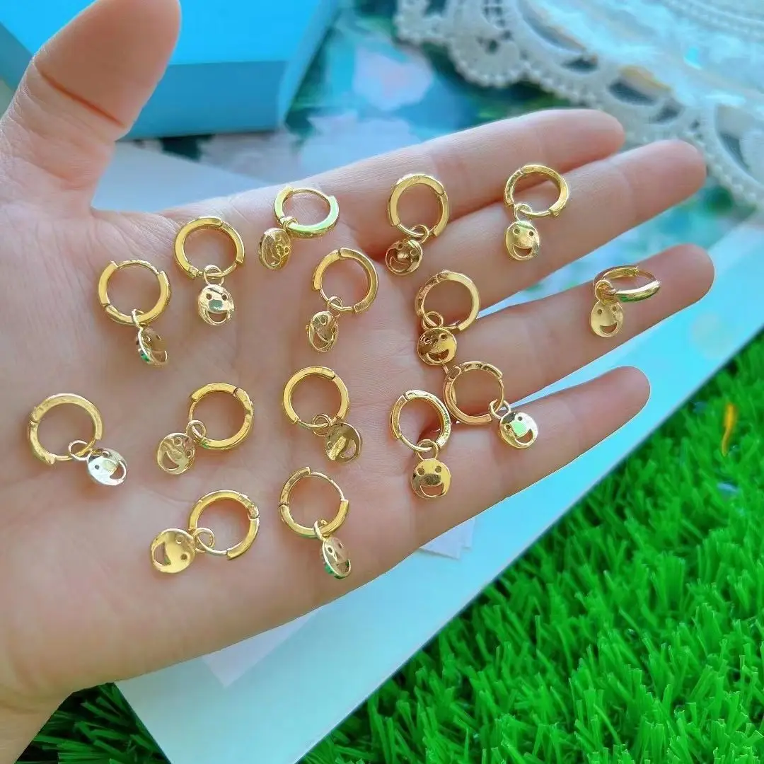 

5Pairs, Punk Smiley Face Hoop Earrings For Women New Geometric Shape Gold Color Earrings Charm Earring Bijoux Femme Jewelry