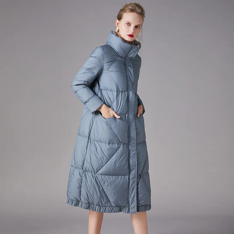 Winter Women New Down Jacket Mid-length White Duck Down Korean Version Stand Collar Straight Down Coat Outwear