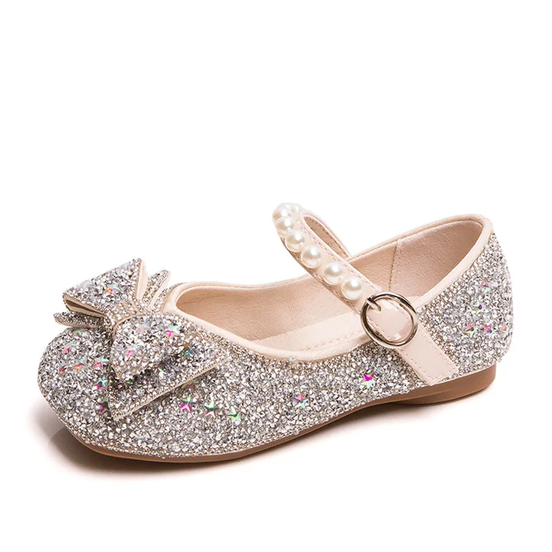 

Сандалии для девочек, повседневная обувь на высоком каблуке, с бантом, кожаная обувь с круглым носком, для вечеринки принцессы