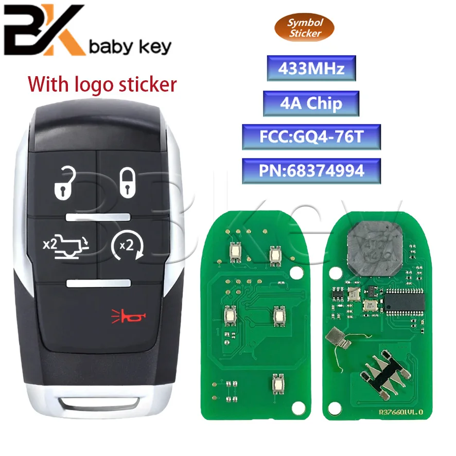 BB ключ для Dodge RAM 2500 3500 4500 5500 ФОБ дистанционного управления 433 92 МГц 4A чип 68374993 68381171