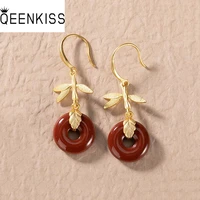 qeenkiss eg5196 fine jewelry wholesale fashion woman bride girl mother birthday wedding gift vintage leaf 24kt gold dropearrings