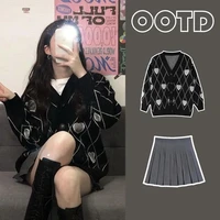 2021 autumn new sweater jacket women long sleeved v neck knitted cardigan top pleated skirt two piece suit