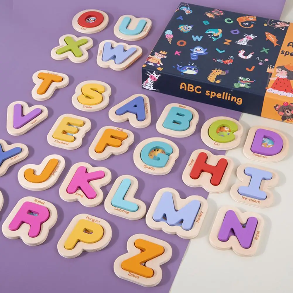 

52Pcs Alphabet Puzzle Intellectual Development Imagination Ability Wood Hands-on Skills Letter Matching Board for Baby