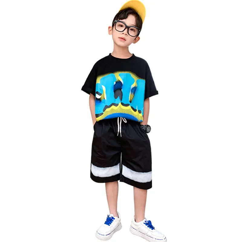 

2022 Summer Fashion Boys Clothing Set T-Shirt + Shorts Suit Korean Style Loose Casual Kids Outfits Children's Clothing for 4-13Y