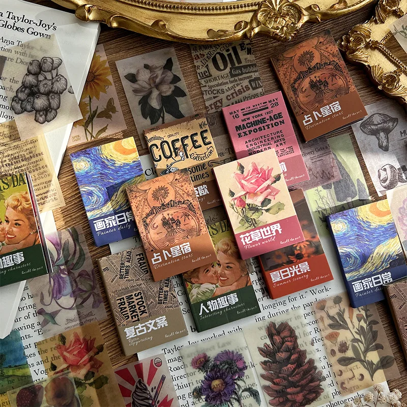 

50pcs Recall The Past Series Handbook DIY Retro Children's Sticker Book Sulfuric Acid Paper Collage Vintage Scrapbook Supplies