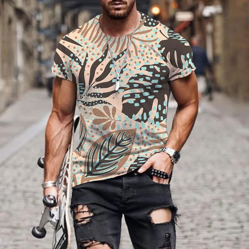 

Summer Men T-shirt Short Sleeve Color Leaves 3D Printed Fashion Streetwear Oversized Tops Tees Men's and Women's Same Clothes