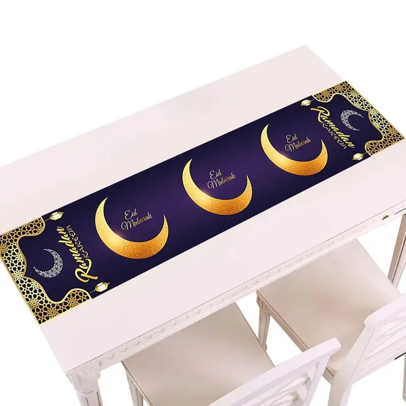 

Islamic Table Cover Gold Purple Eid Al-Fitr Table Runner 71x14 Eid Festival Celebration Table Decoration Party Decor And Supply