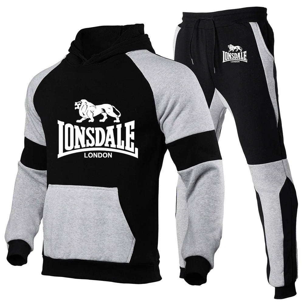 Мужской весенний спортивный костюм Lonsdale хлопковые толстовки с капюшоном и штаны