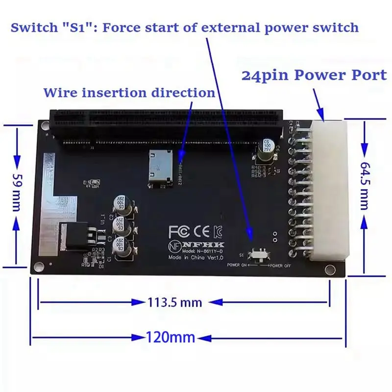 QWE-3Pcs 4X Oculink SFF-8612 SFF-8611 адаптер PCI-Express 16X с портом питания ATX 24Pin для материнской платы и видеокарты (art.: 3920dbd535eae) - 3920dbd535eae
