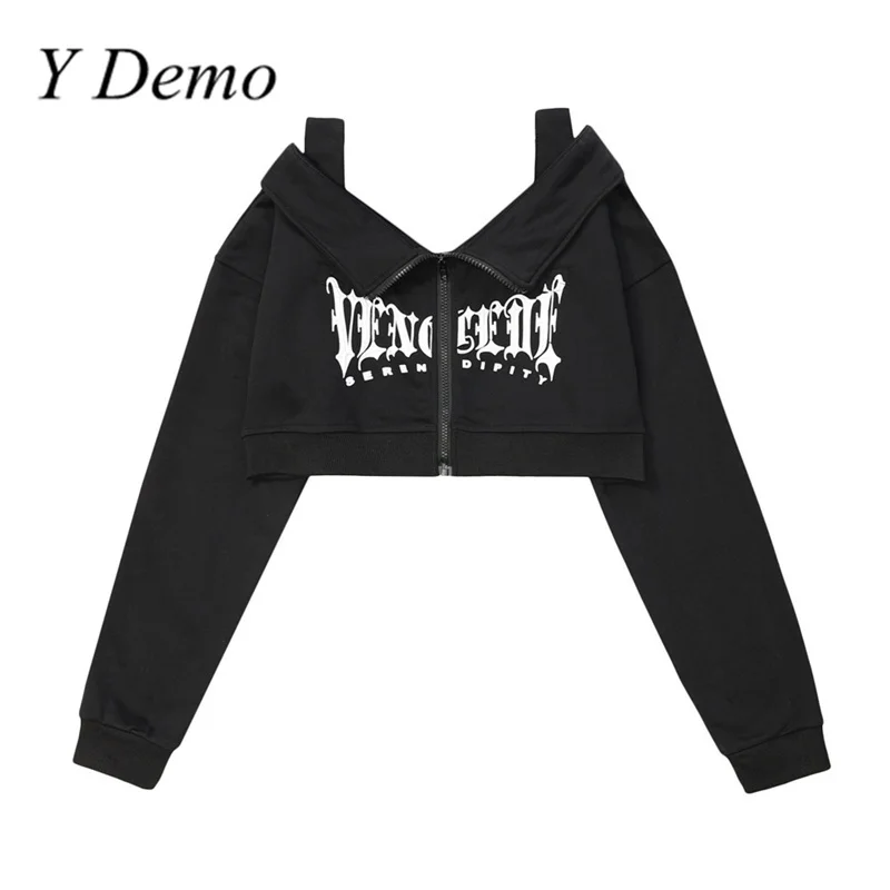 

Женский короткий кардиган на молнии, с длинным рукавом и надписью