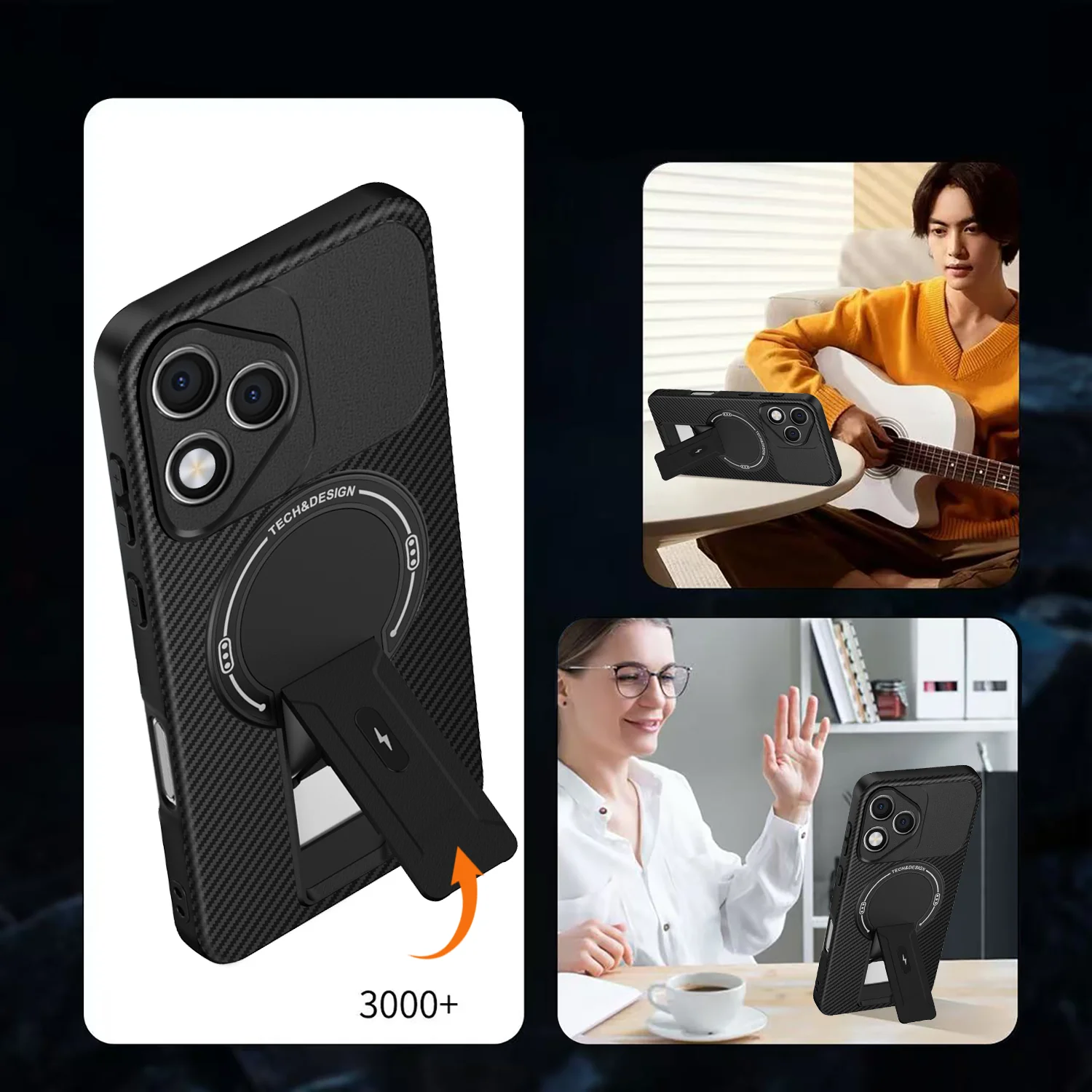 Фото Магнитный чехол для Honor 600 Lite 400 Lite Pro Smart 600Lite 400Lite 5G с текстурой под карбон, складной подставкой, оригинальная задняя крышка №2