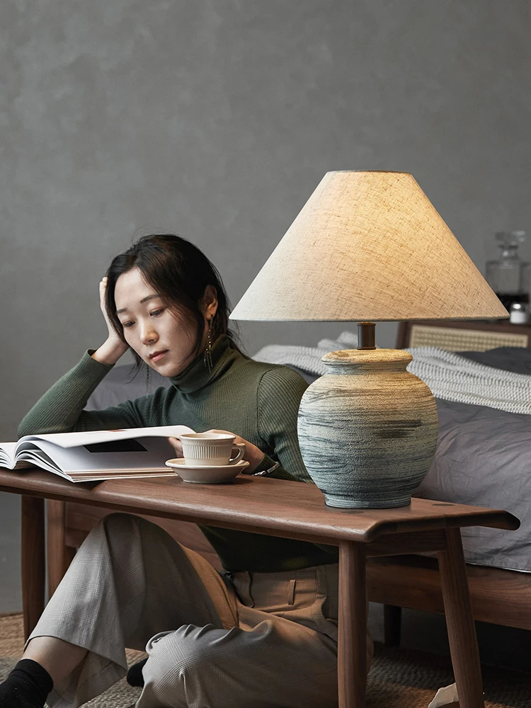 

Бесшумная Керамическая Настольная лампа в японском стиле, дизайнерский прикроватный Ретро светильник в китайском стиле для дома, гостиницы, гостиной, спальни