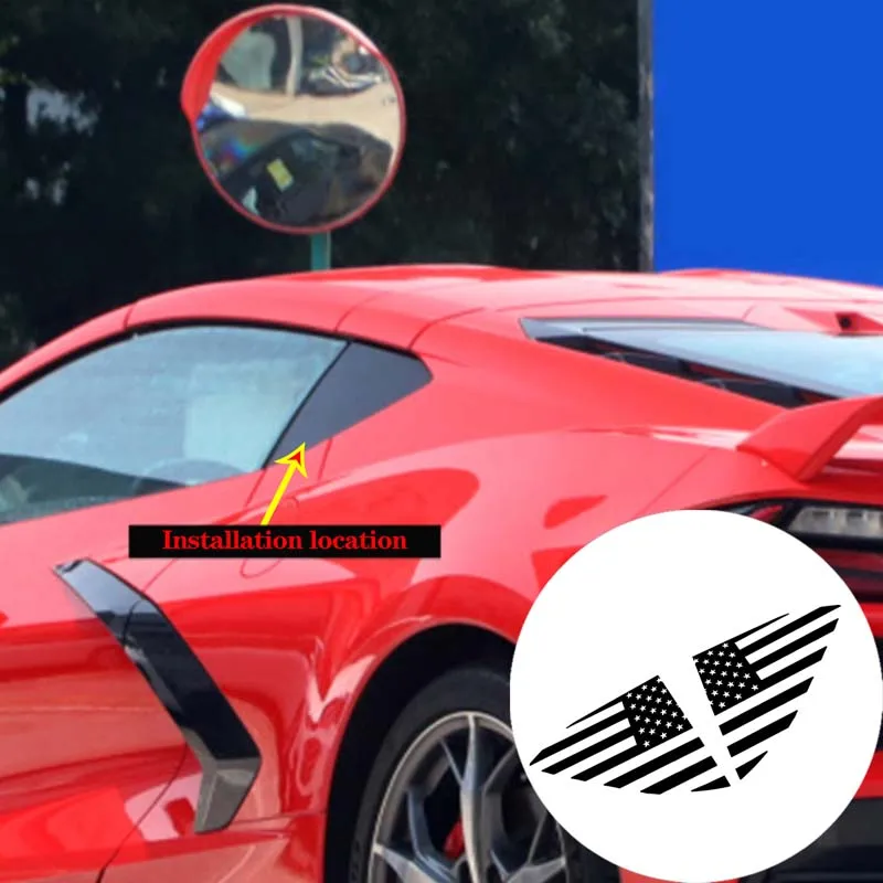 

Auto Styling Exterior Accessories Rear Triangle Window Decorative Sticker Kit American Flag Pattern Fit For Corvette C8