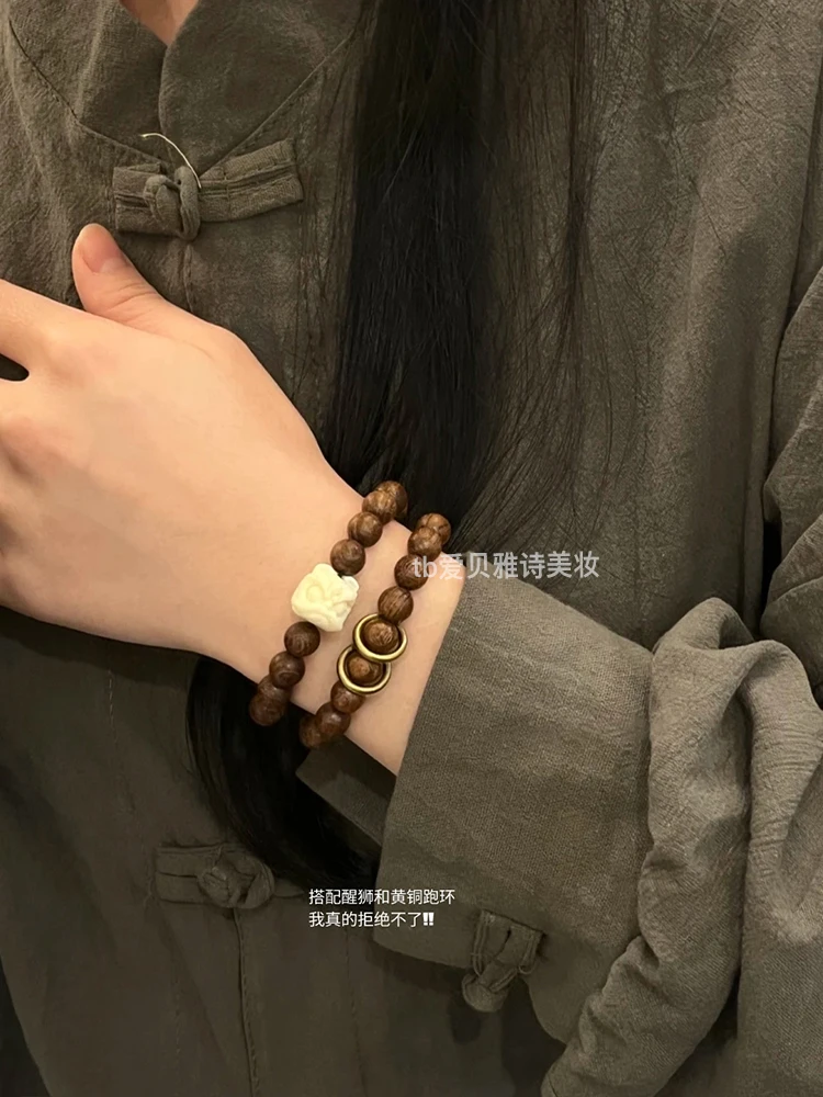 Браслет Nanmu из натурального сандалового дерева золотистого и Шелкового цвета с