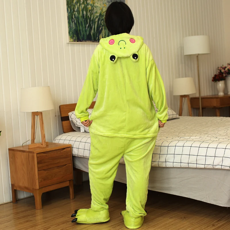 Frog Costume Flannel Onesie Adults Pijama Animal Women Men Pajamas Set Halloween Cosplay Cartoon Pyjama Teen Kids Warm Sleepwear