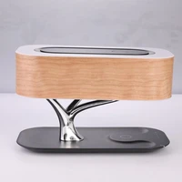 wooden bedroom led wireless phone charger desk night light tree lamp with bluetooth speaker
