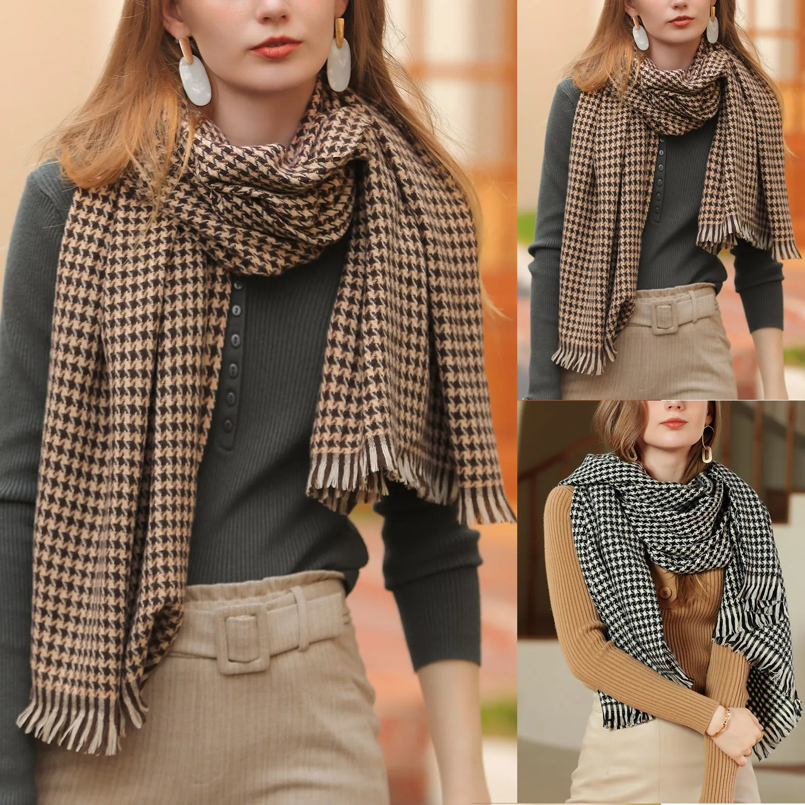 

Women Scarfs Pashmina Shawls Tassel Hijab Head Wraps Autumn Winter Colorful Plaid Shawl Fringe Tassel Scarves Bandana Foulard