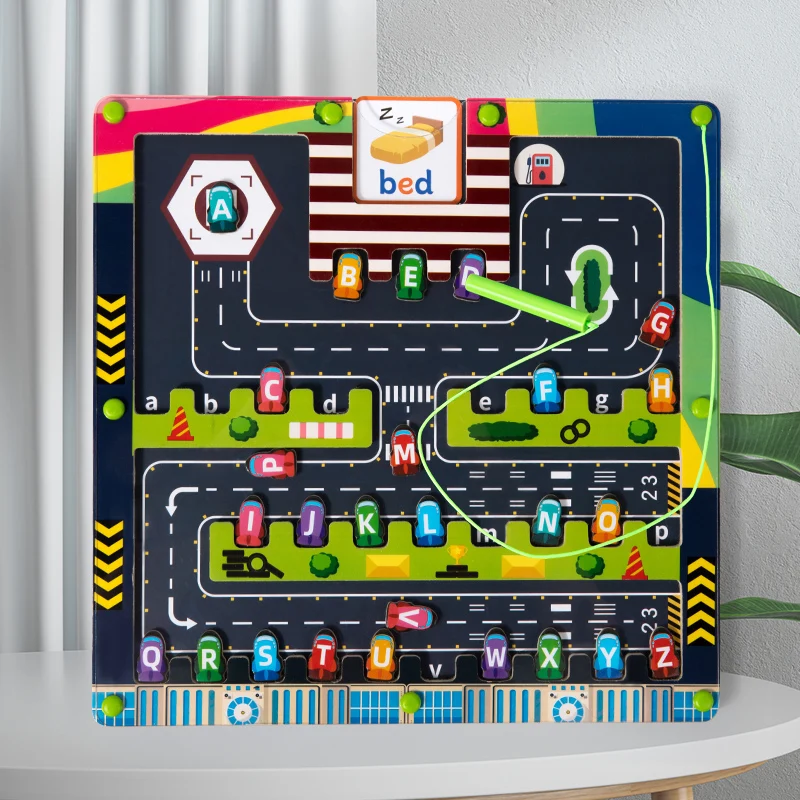 Деревянный магнитный лабиринт Монтессори с буквами головоломка моторикой