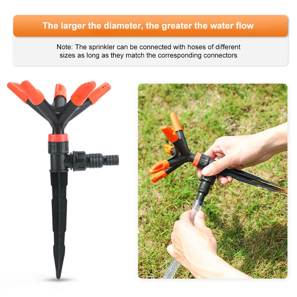 

Lawn Sprinkler Automatic 360° Rotating Garden Water Sprinklers Nozzle Adjustable 5 Nozzles Lawn Irrigation Watering Tools