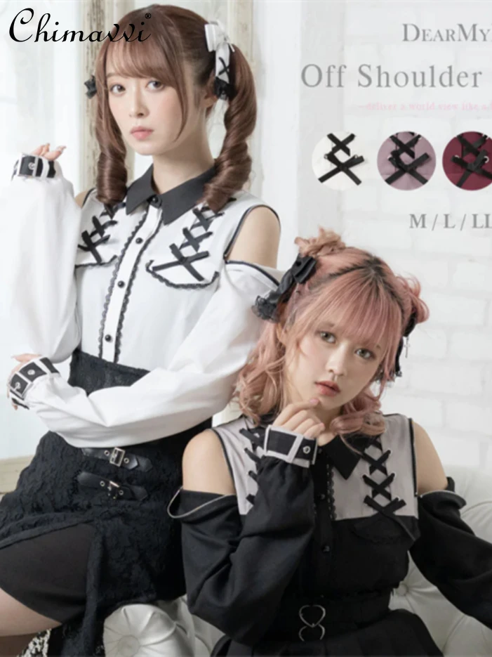 

Осенняя одежда 2023, новинка, женская модная облегающая блузка в японском стиле с галстуком-бабочкой и длинным рукавом для студентов, женские топы, милые изящные милые Блузы