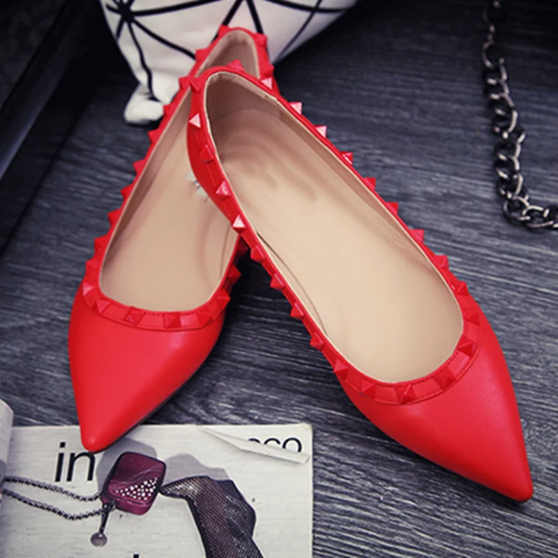 Women British American Styles Fashionable Daily Fashion Show Shoes With Studded Patchwor Patent Leather & Matte Flats Pinted 45