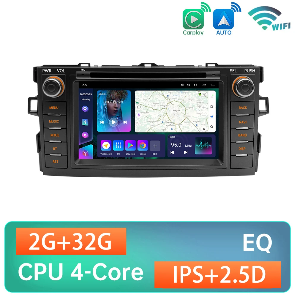 

Автомагнитола для Toyota Auris E150 Corolla 2006-2012 Android 12, мультимедийный проигрыватель, 8 ядер, 4G + WIFI, GPS-навигация Carplay Auto 2 Din