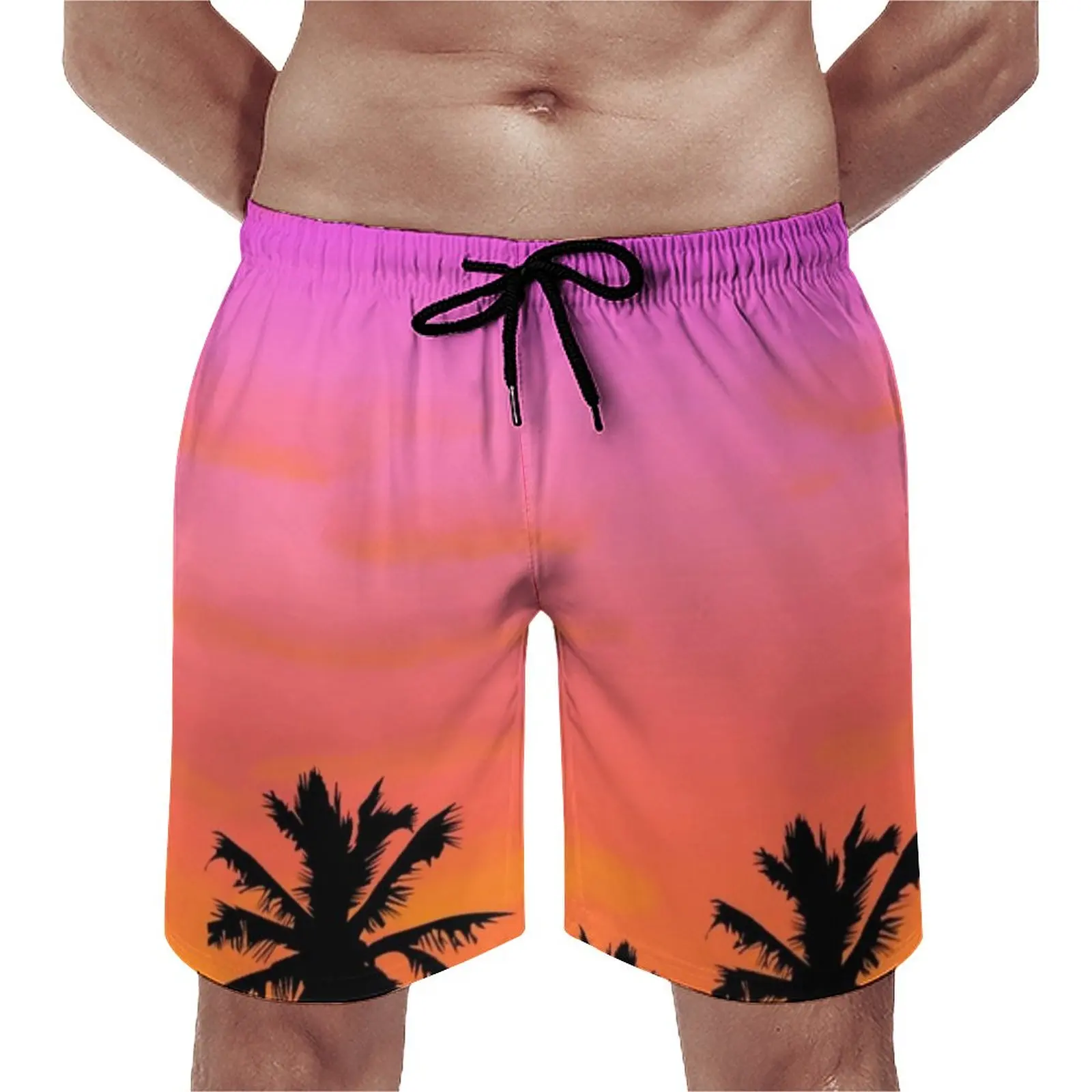 

Island Sunset Board Shorts Summer Palm Trees Print Funny Board Short Pants Males Sports Quick Dry Design Swimming Trunks