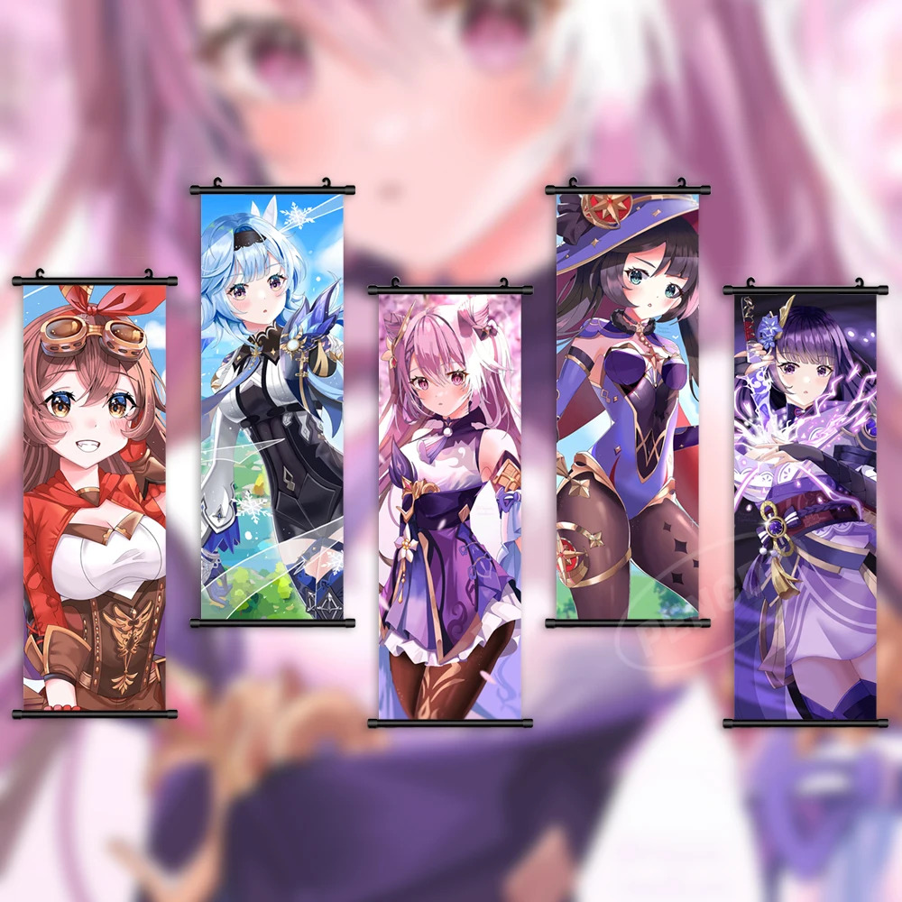 

Hanging Painting Genshin Impact Wall Art Keqing Pictures Scroll Print Beelzebul Canvas Game Poster Amber Home Decor Living Room