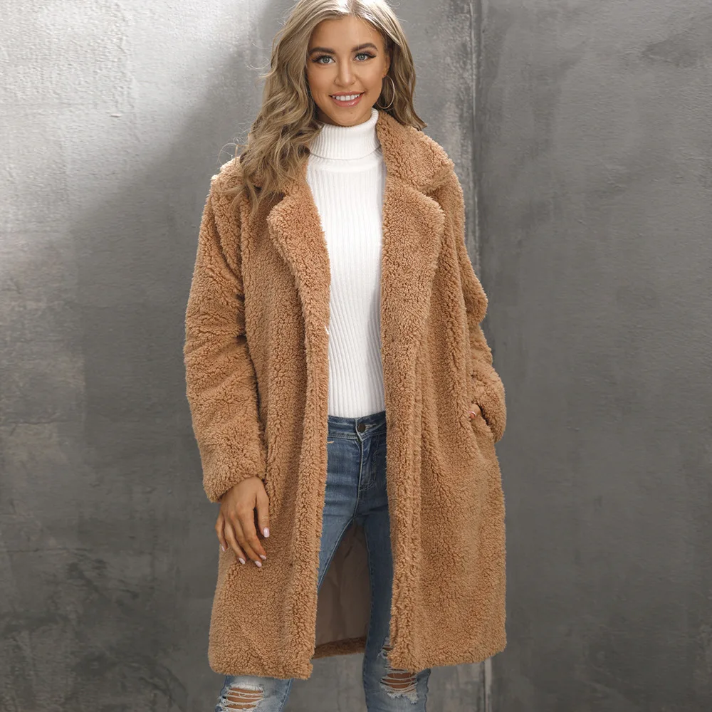 New Arrival Free Shipping Real Sheep Fur Coat Long Style Camel Teddy Coat Over Size Winter Women Coat