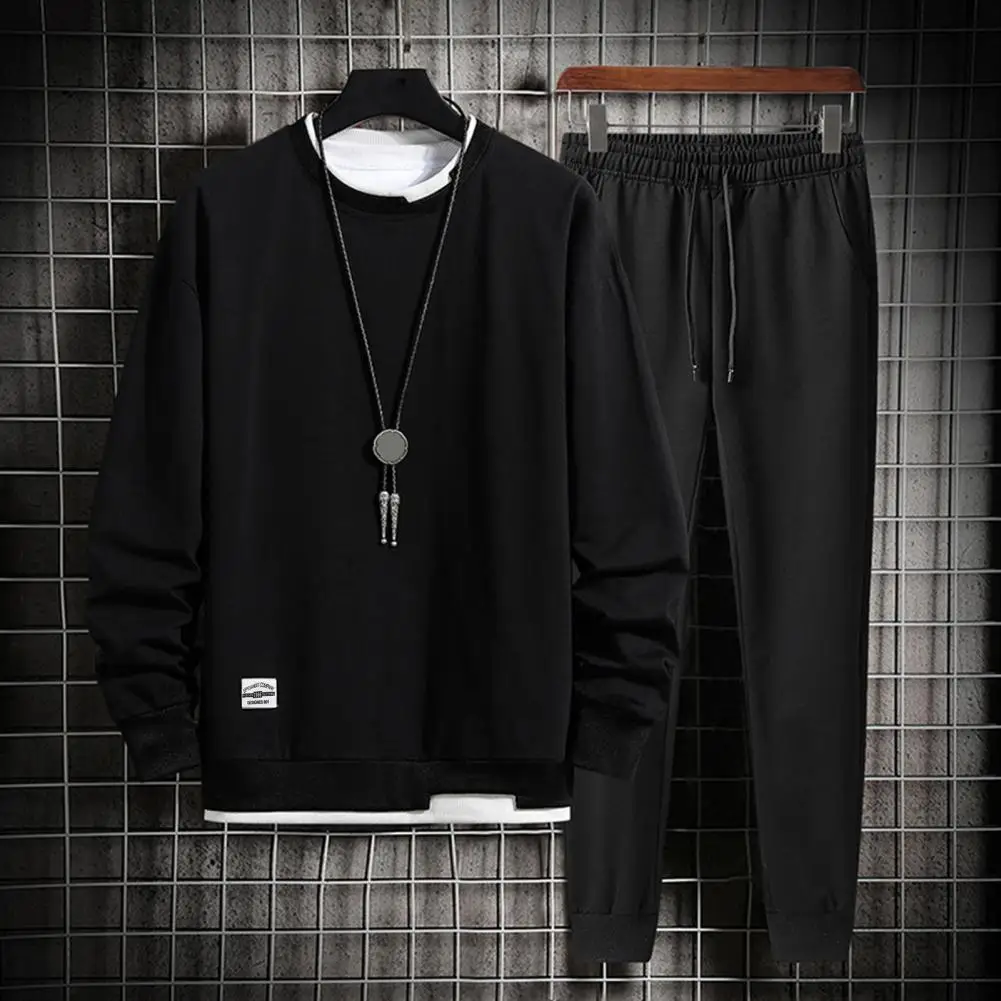 

2Pcs/Set Sportswear Set Trendy Drawstring Mid-rise for Outdoor Sweatshirt Pants Set Men Tracksuit
