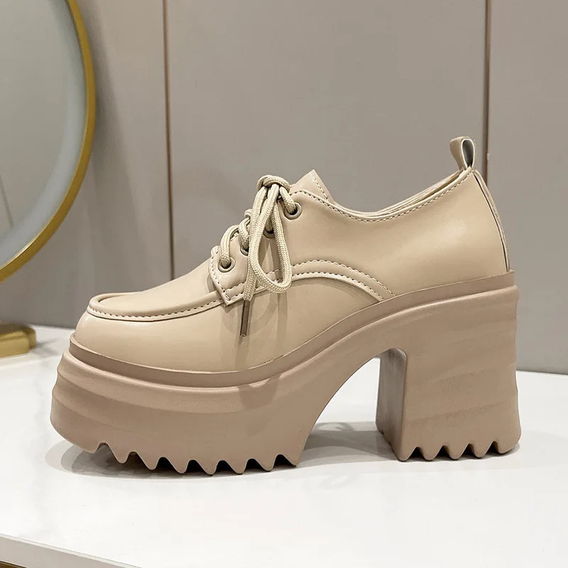 Shoes On Heels Oxfords Women's Clogs Platform British Style Loafers With Fur Female Footwear Casual Sneaker Autumn Round Toe