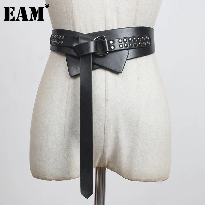 

[EAM] Pu Leather Black Knot Split Joint Long Belt Personality Women New Fashion Tide All-match Spring Autumn 2023 1DD0045