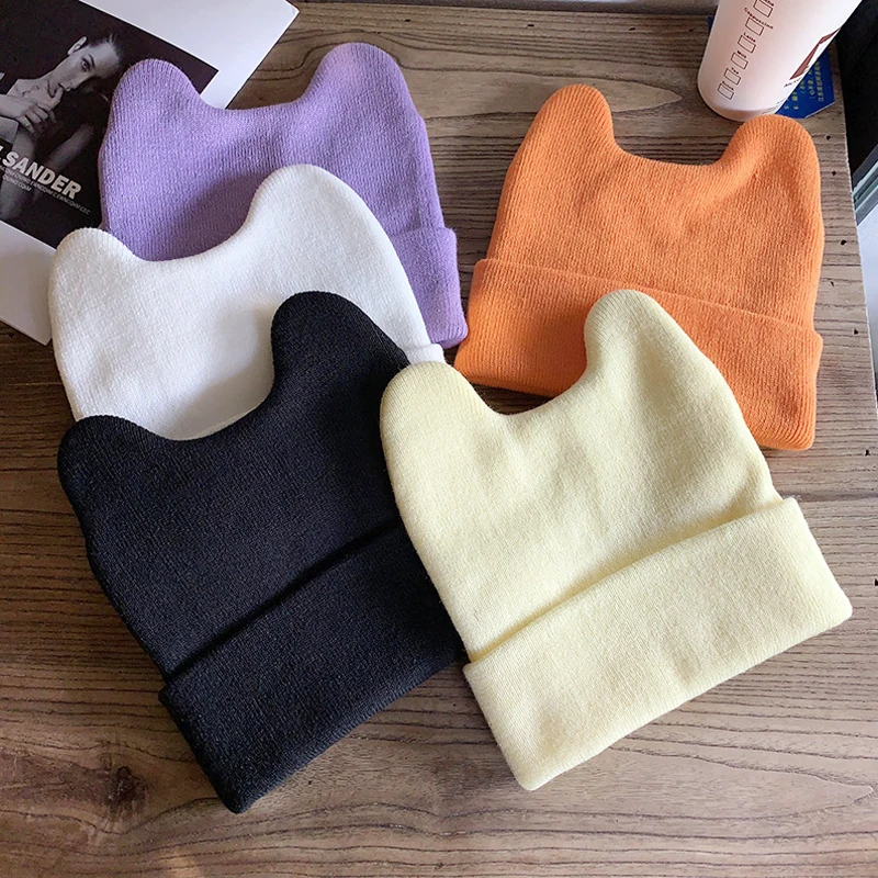 

Cute Bunny Ears Hats for Women 2022 Knitted Winter Hat Girl Solid Color Beanies Bonnets for Women Gorro зимние шапки женские