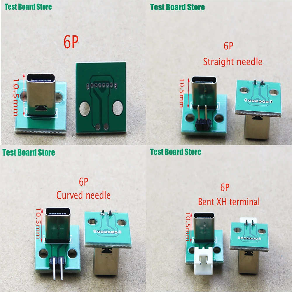 

Test Board 1pcs Vertical TYPE-C Female 6P to 2.54DIP In Line Plug 5V Power Adapter with PCB