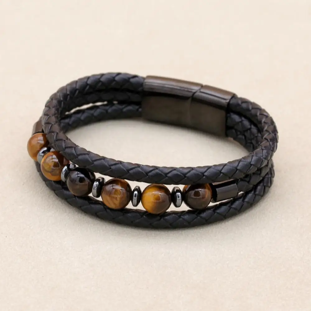 Мужской браслет и модные ювелирные изделия многослойный из натурального
